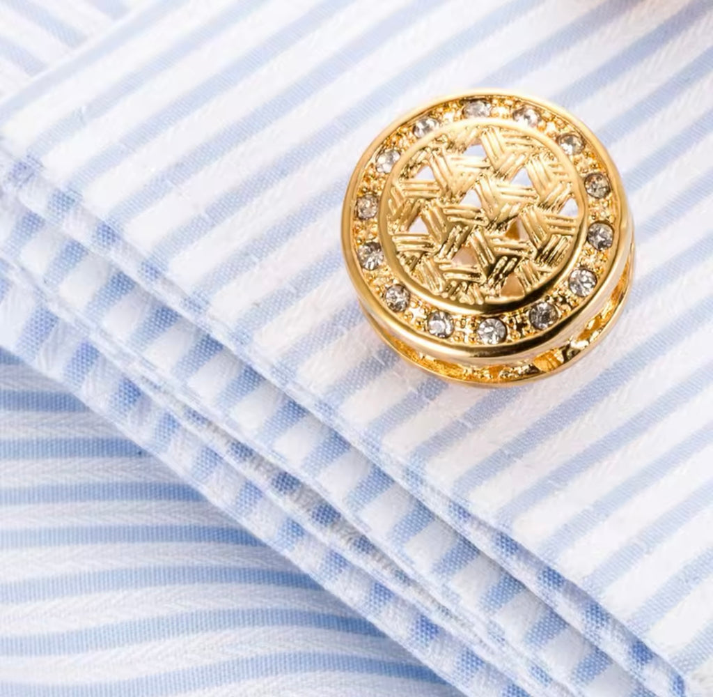 CRYSTAL GOLD ROUND CUFFLINKS