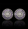 CRYSTAL GOLD purple round CUFFLINKS