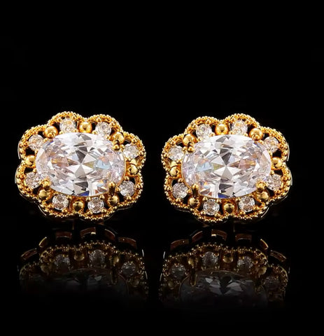 CRYSTAL GOLD ROUND CUFFLINKS