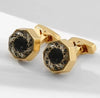 CRYSTAL GOLD ROUND BLACK CUFFLINKS