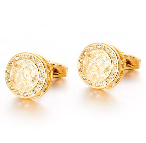 GOLD CRYSTAL ROUND CUFFLINKS