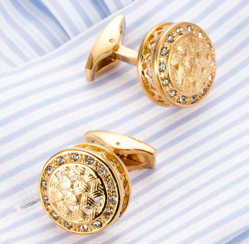 CRYSTAL GOLD ROUND CUFFLINKS