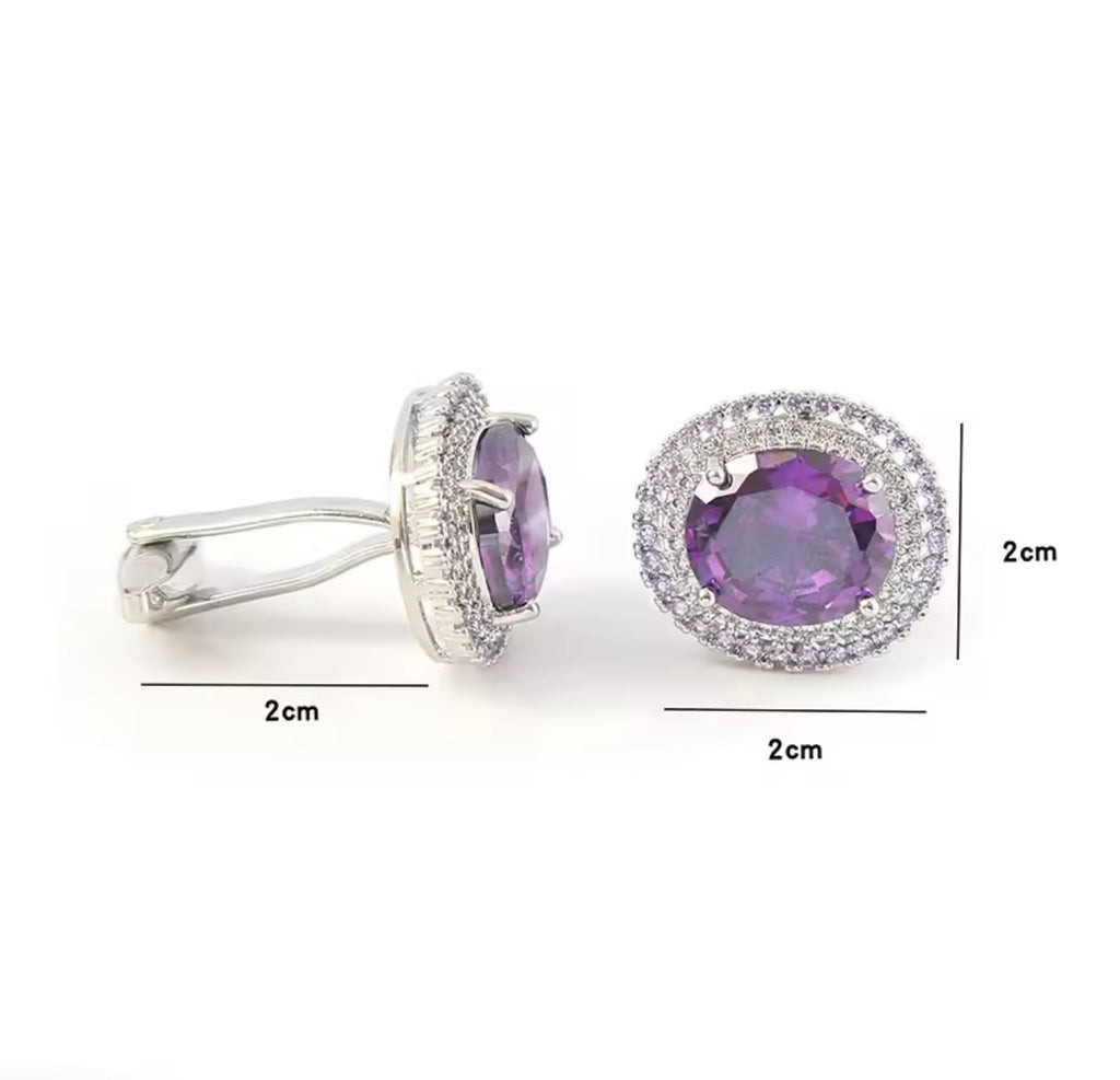 Silver purple OVAL CUFFLINKS