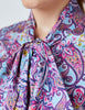 Light Blue & Pink Floral Paisley shirt - Single Cuff - Pussy Bow