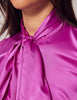 Purple Satin Shirt - Single Cuff - Pussy Bow