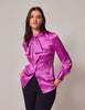 Purple Satin Shirt - Single Cuff - Pussy Bow