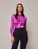 Purple Satin Shirt - Single Cuff - Pussy Bow