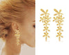 Rhinestone Long Snowflake Flower Earrings