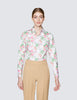 Cream & Pink Floral Print Fitted Cotton Stretch Shirt