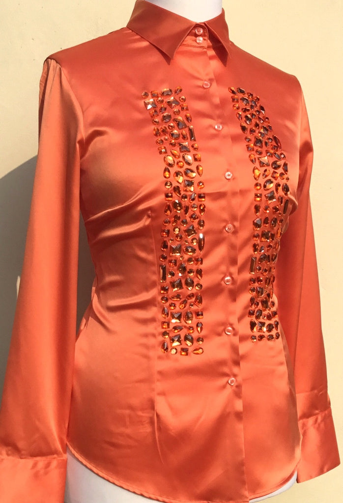 JEWELLERED ORANGE SATIN SHIRT - SINGLE CUFF