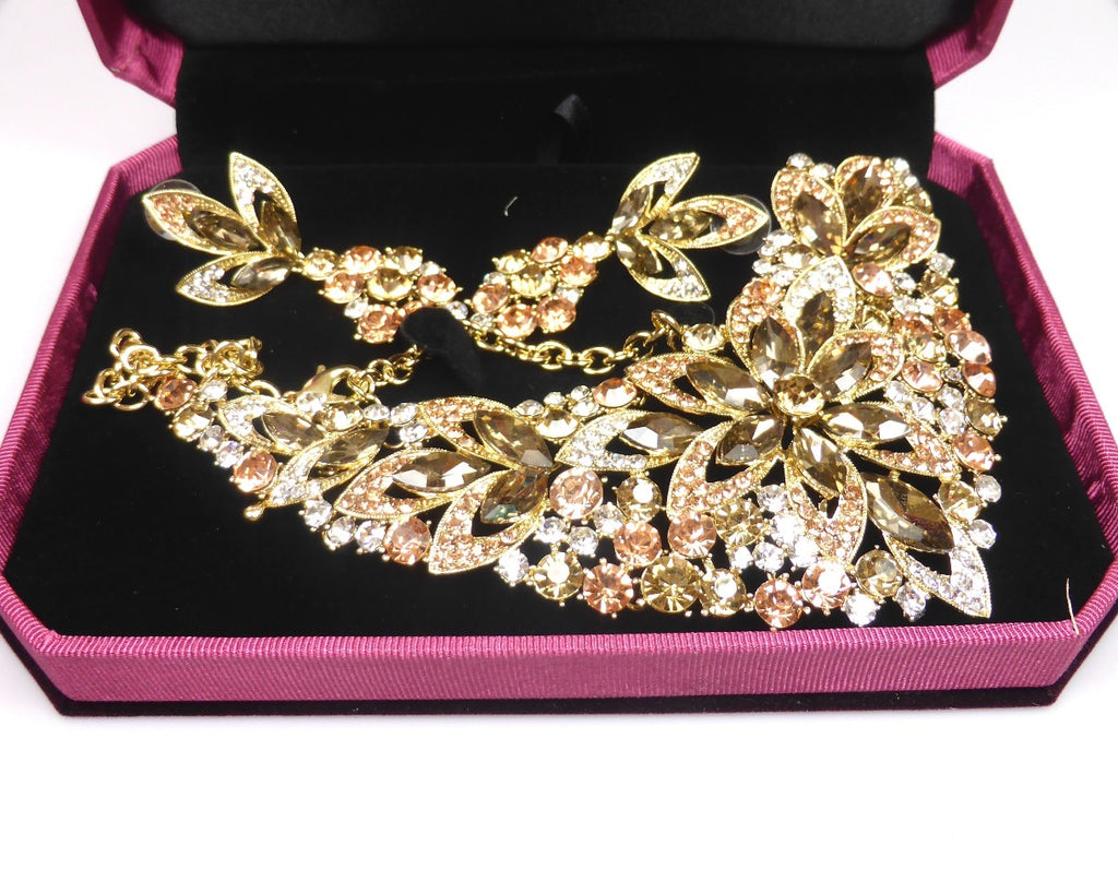 Gold Crystal Rhinestone Necklace & earrings