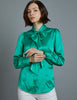 Green Fitted Satin Blouse, Pussy Bow