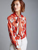 Red & White Chain Design Fitted Satin Blouse